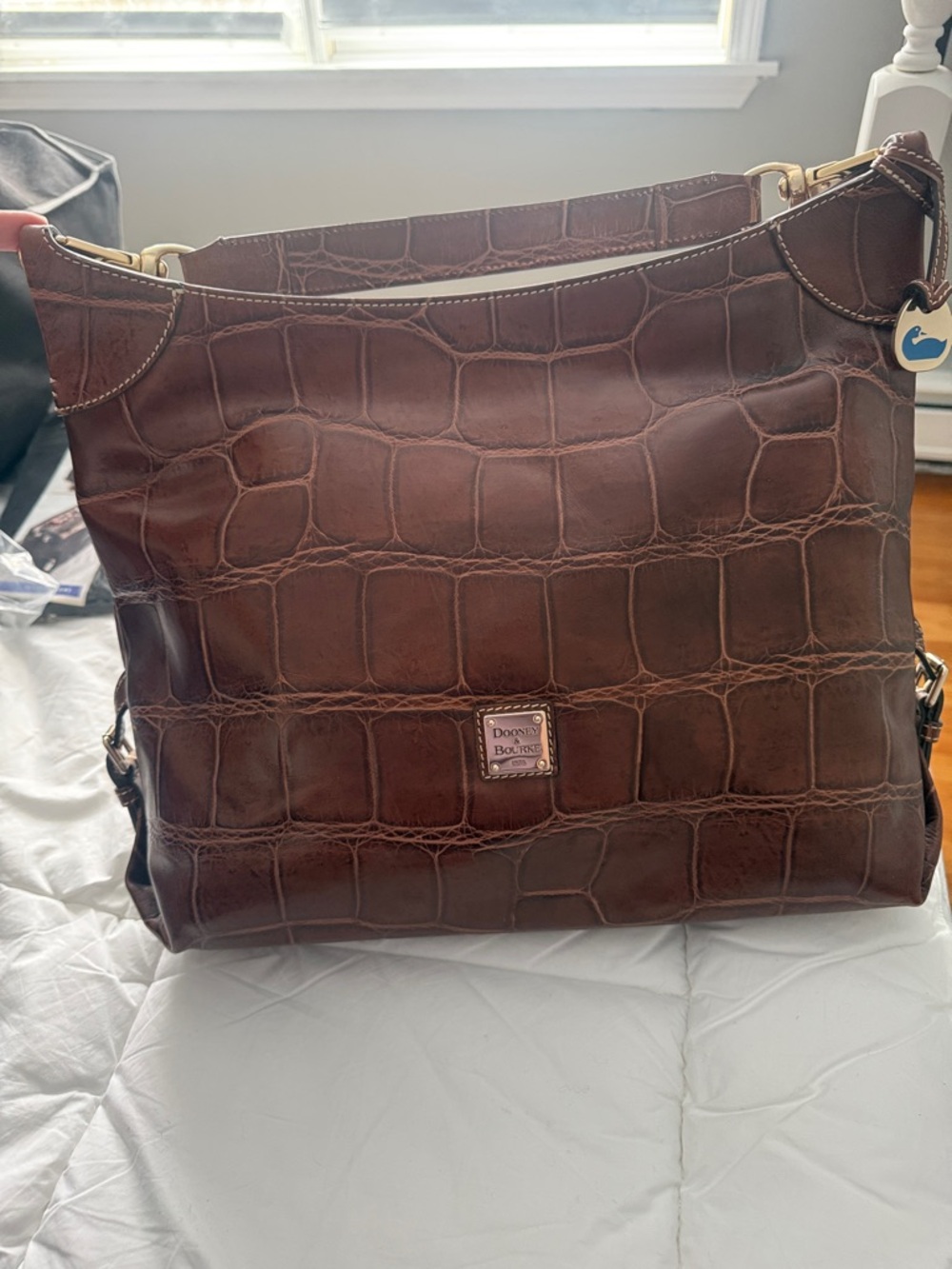 Dooney & Bourke Chocolate Brown Croc-Embossed Leather Shoulder Bag